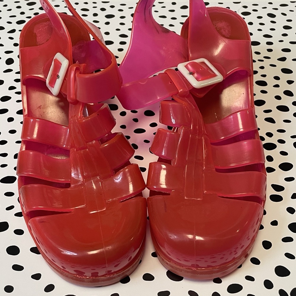 Y2K Vintage Juju Jelly Shoe Chunky Platforms Neon Pink Sz 9